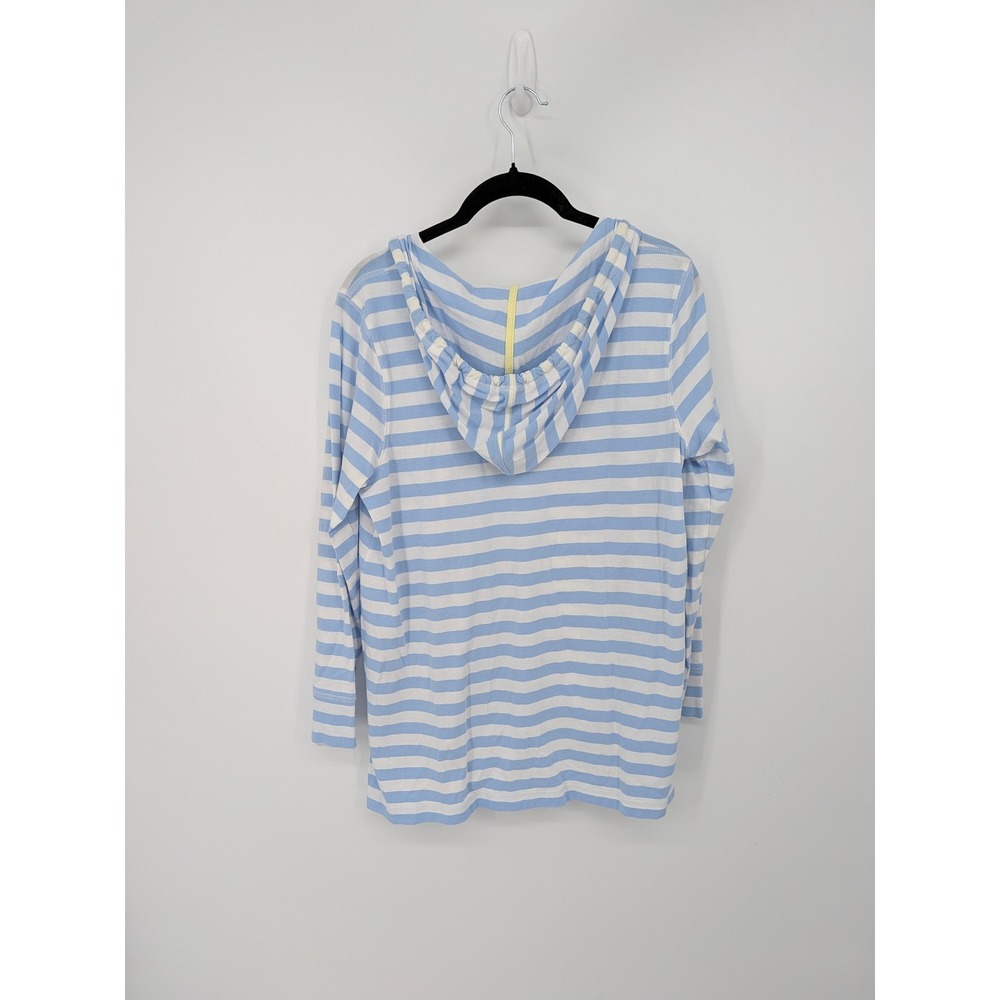 J Jill Fit Everyday Hoodie Women Medium Petite Blue Striped Cotton Modal V-Neck - Picture 3 of 7